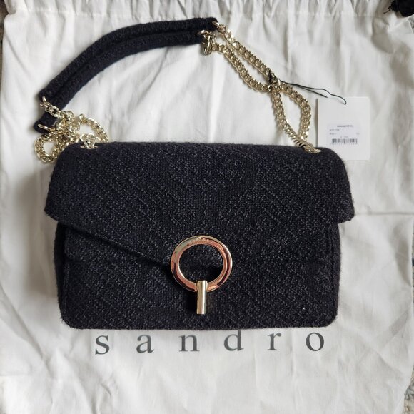 SANDRO Yza Black Tweed Women's Bag - Picture 1 of 10